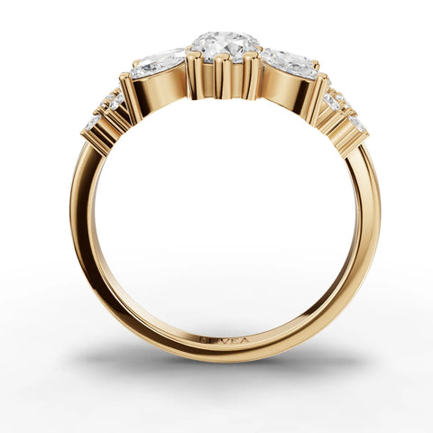 Floral multi-shape lab diamond ring featuring a 1.47 CT total weight with an 18K gold band and asymmetrical stone arrangement.
