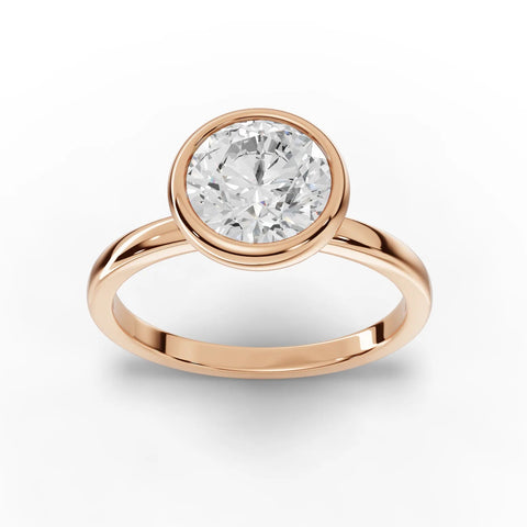 1.50 CT bezel round lab-grown diamond ring rose gold top view