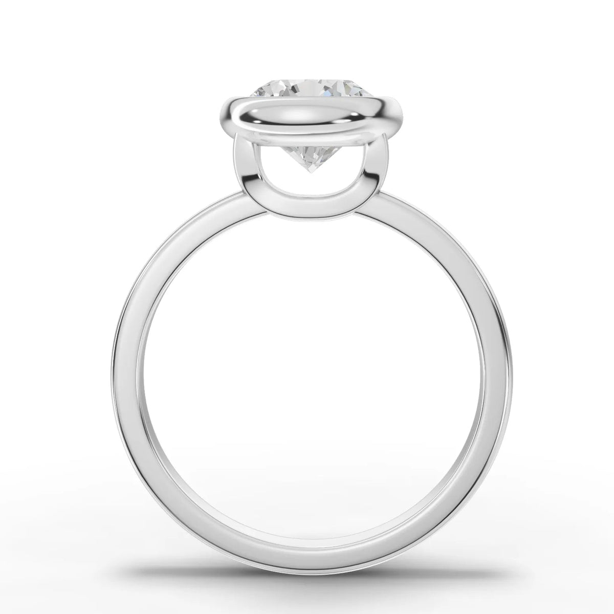Bezel round lab-grown ring white gold close-up