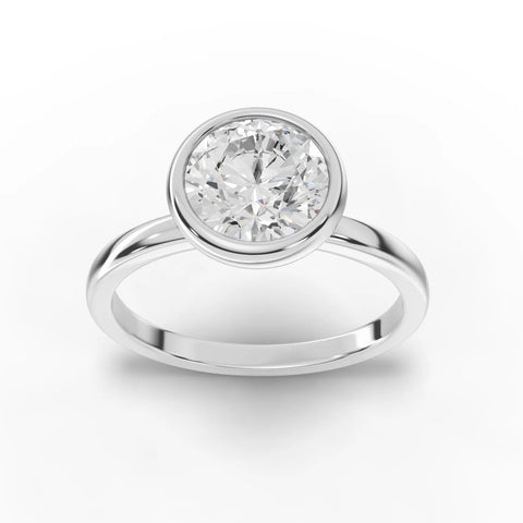 1.50 ct bezel round lab diamond solitaire ring with full bezel setting and smooth band
