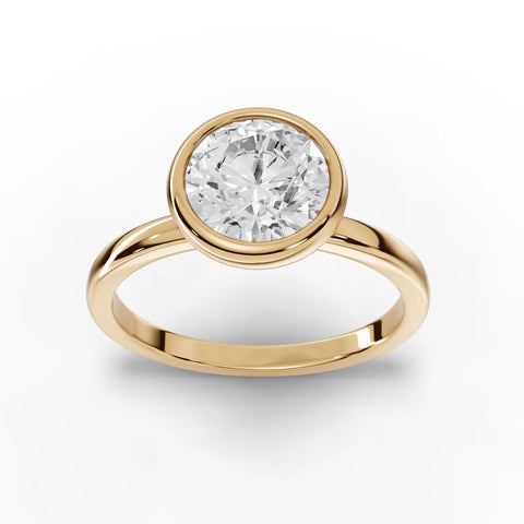 1.50 CT bezel round lab-grown diamond ring yellow gold top view