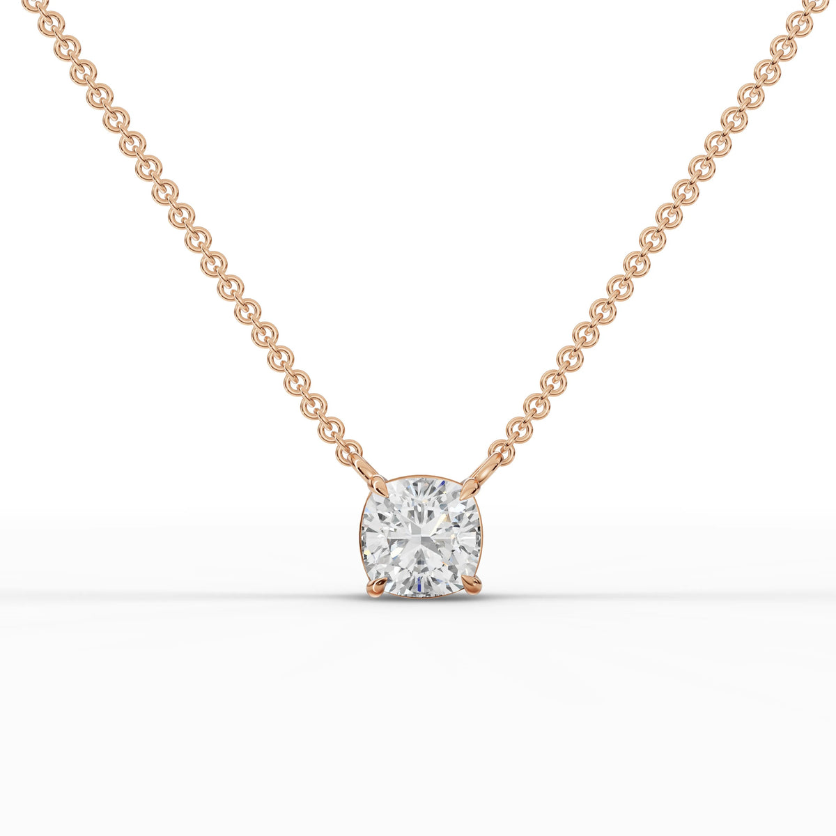 1.50 CT lab-grown cushion diamond pendant rose gold front view