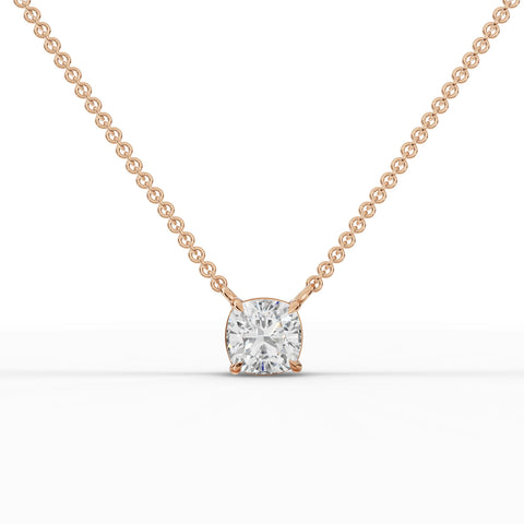 1.50 CT lab-grown cushion diamond pendant rose gold front view