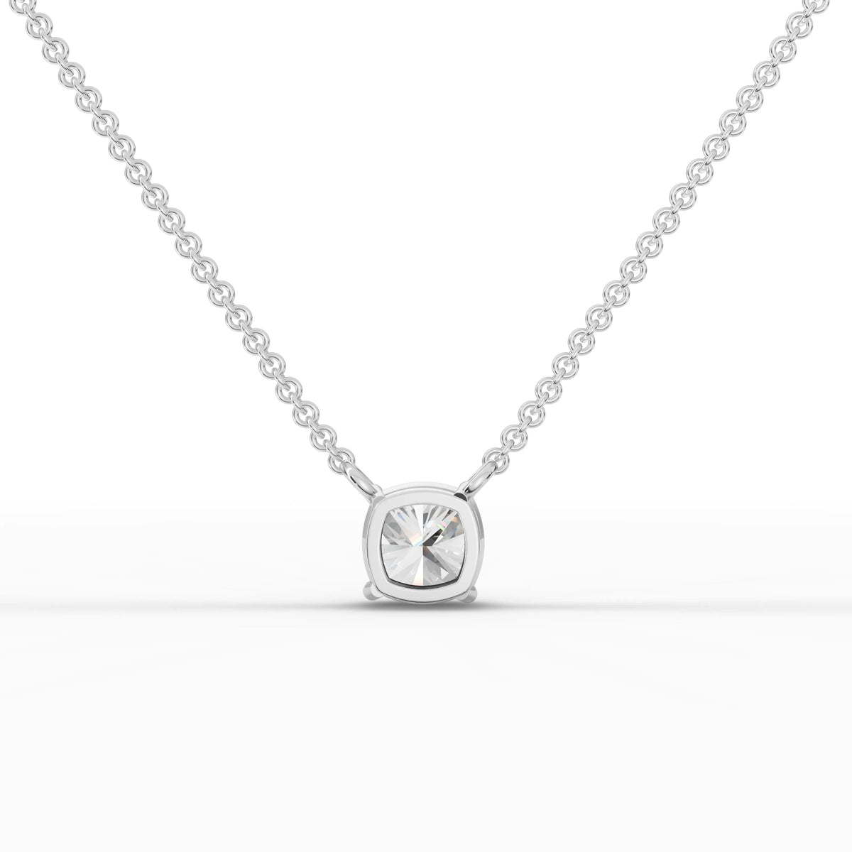 Lab-grown cushion diamond pendant white gold close-up