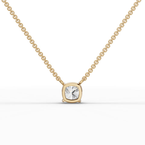 Lab-grown cushion diamond pendant yellow gold close-up