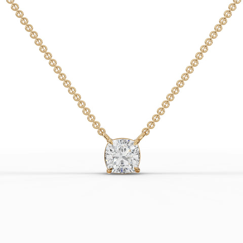 1.50 CT lab-grown cushion diamond pendant yellow gold front view