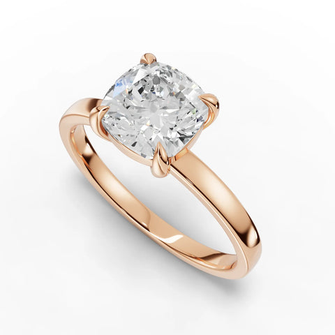 1.50 CT Cushion Solitaire Lab Grown Diamond Ring in rose gold, angled view