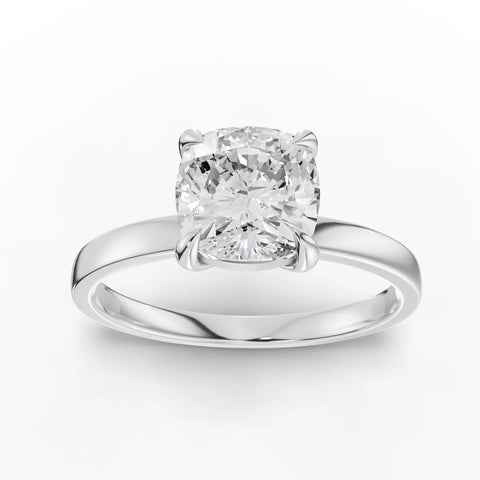 1.50 ct cushion solitaire lab diamond ring with polished band and elevated center stone