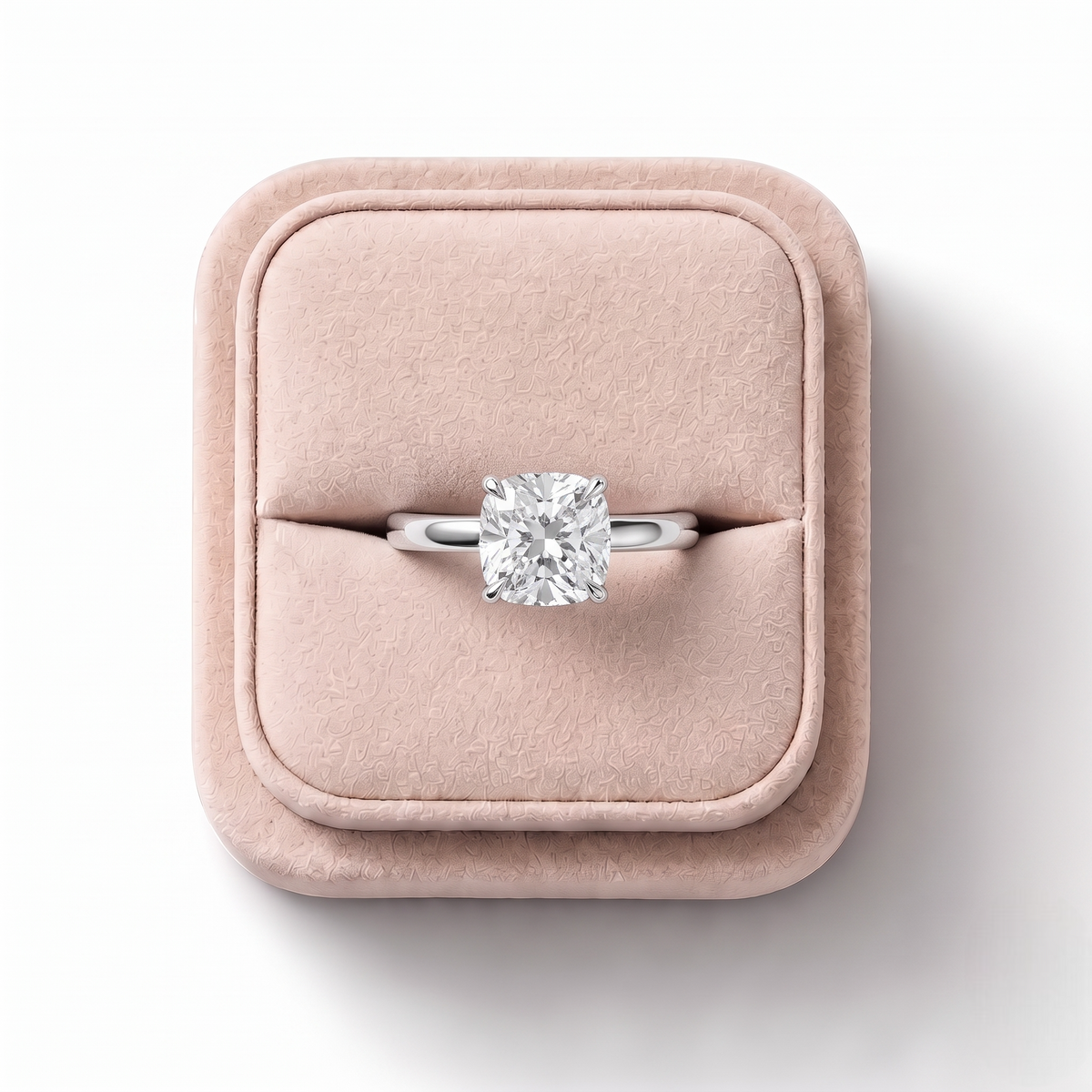 1.50 CT Cushion Solitaire Lab Grown Diamond Ring, on a white background