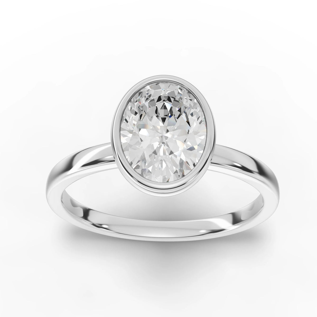 1.50 CT oval bezel lab diamond solitaire ring with elongated center stone and smooth polished band
