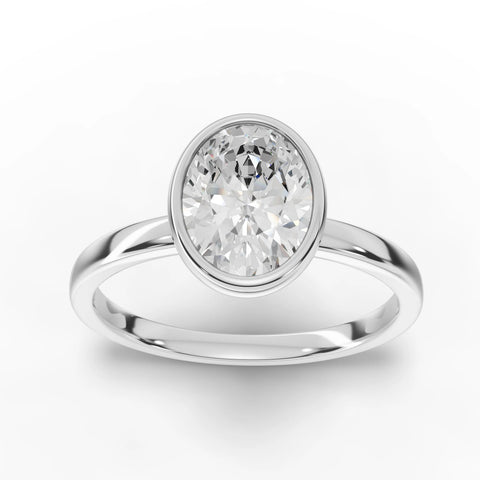 1.50 CT oval bezel lab diamond solitaire ring with elongated center stone and smooth polished band