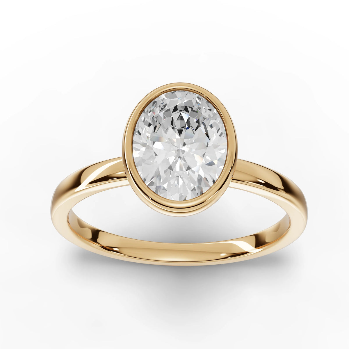 1.50 CT oval bezel lab-grown diamond ring yellow gold top view