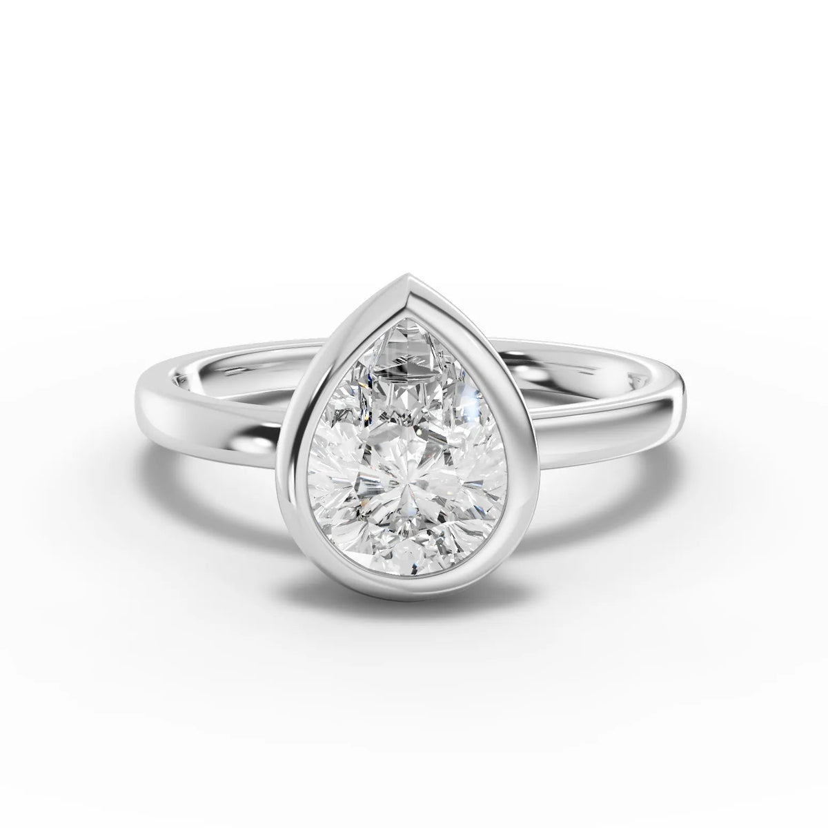 Pear bezel diamond ring white gold angle