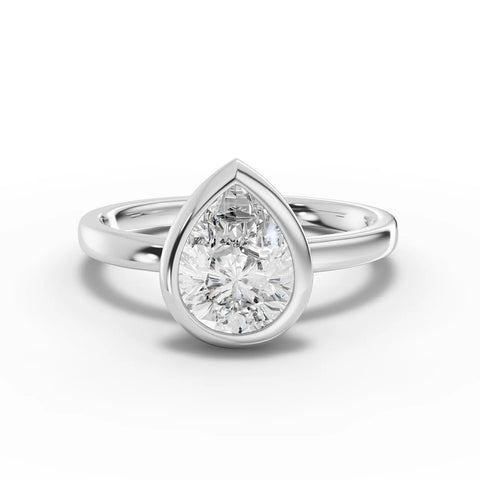Pear bezel diamond ring white gold angle