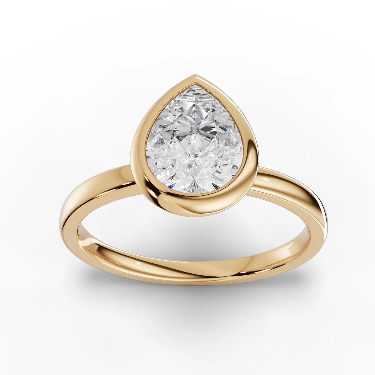 1.50 CT pear bezel lab-grown diamond ring yellow gold top view