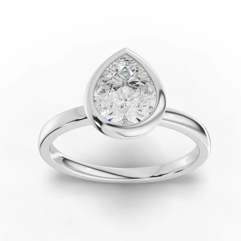 1.50 CT pear bezel lab grown diamond solitaire ring with elongated center stone and smooth protective bezel setting