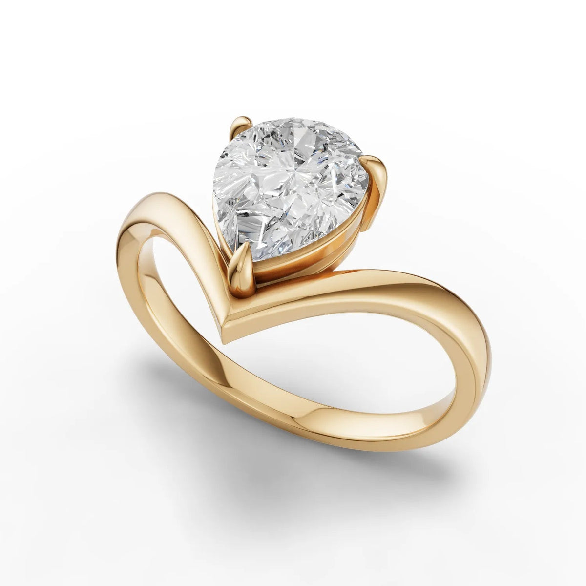 1.50 CT Pear Solitaire Prong Set Lab Grown Diamond Ring in yellow gold, close-up