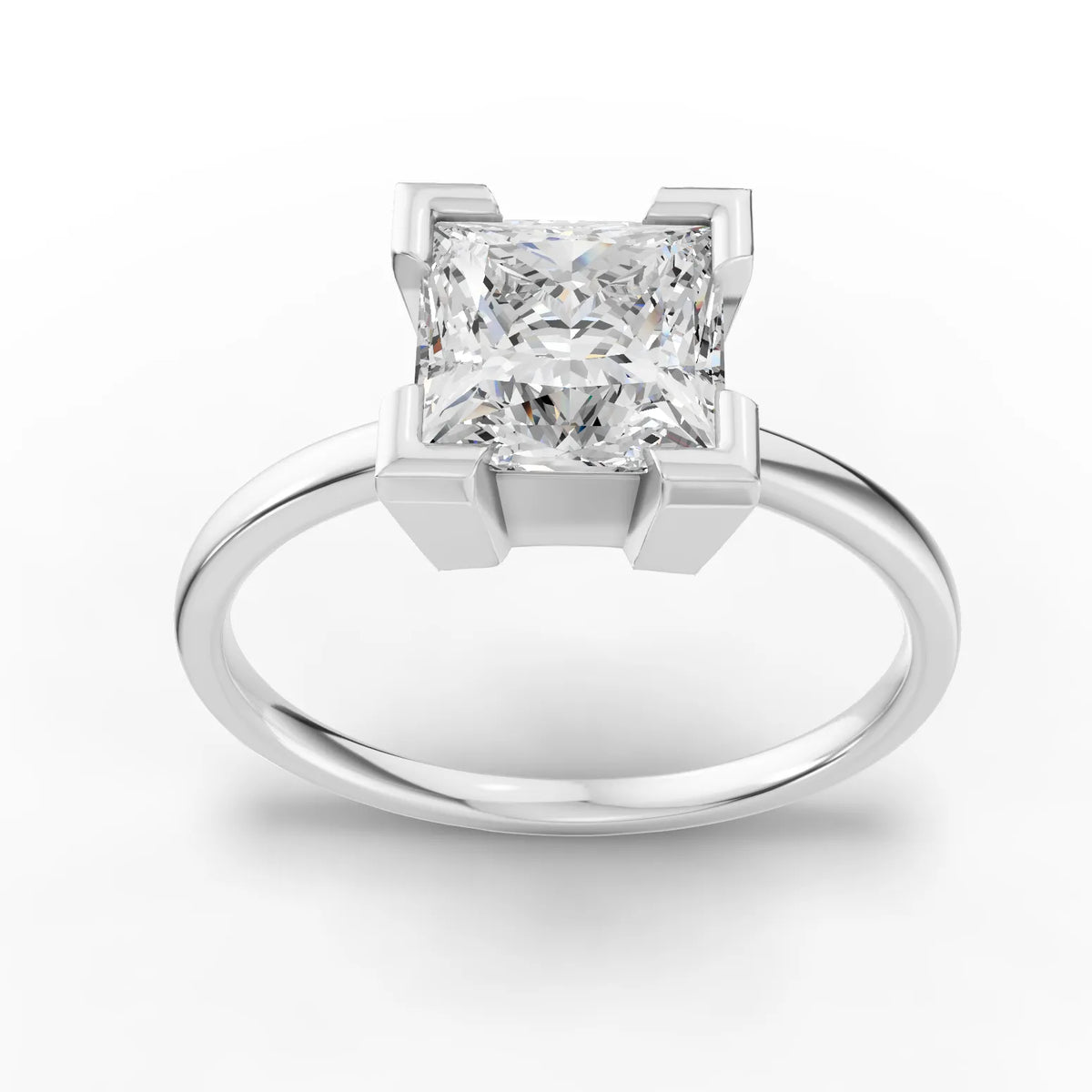 1.50 ct princess solitaire lab grown diamond ring in rose gold with square center stone and polished band