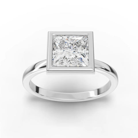 1.5 CT princess bezel lab diamond solitaire ring with square center stone and full bezel setting