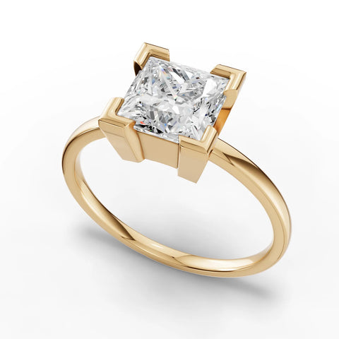 Princess solitaire ring yellow gold angle