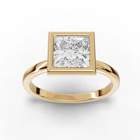 1.50 CT Princess Bezel Solitaire Lab Grown Diamond Ring in yellow gold, top view