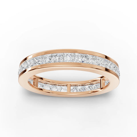1.50 CT Princess Channel Set Full Eternity Lab Grown Diamond Band in rose gold, top view