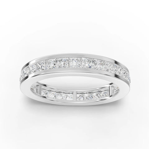 1.50 ct princess cut full eternity lab diamond band with channel-set square diamonds in a continuous ring