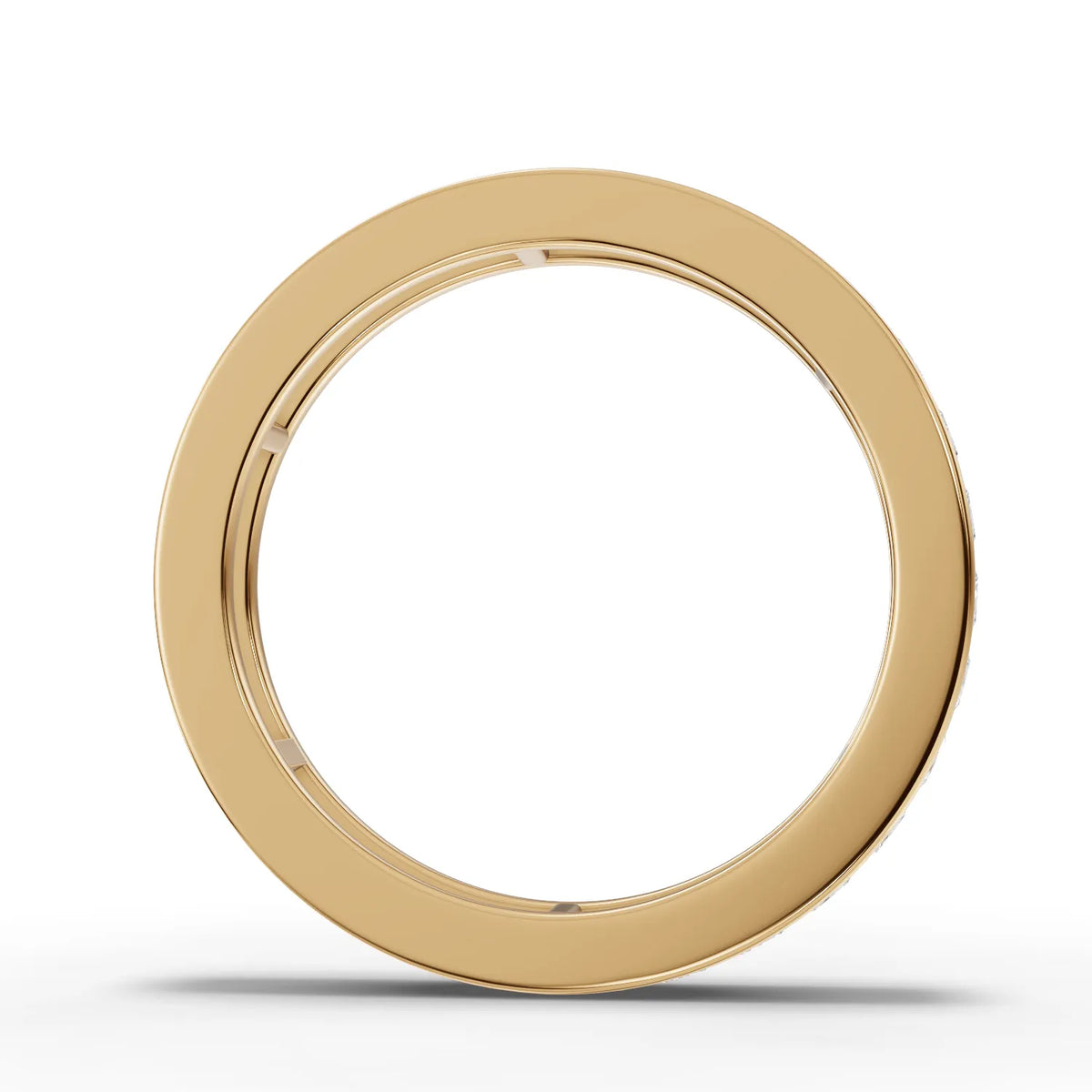 Princess cut lab-grown eternity band yellow gold close-up