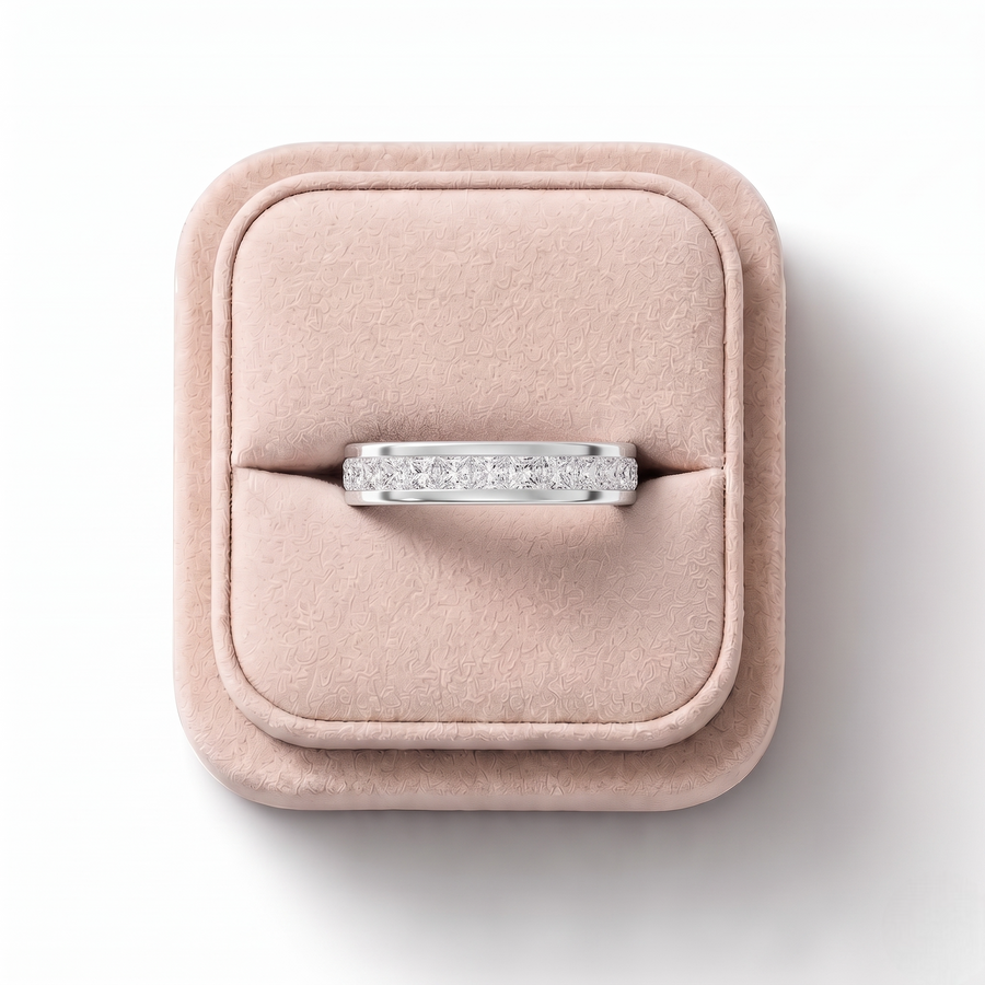 1.50 CT Princess Channel Set Full Eternity Lab Grown Diamond Band, on a white background