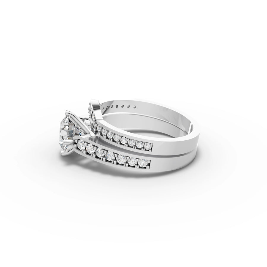 1.50 CT Round Solitaire With Side Stone Lab Grown Diamond Band in white gold, view 2
