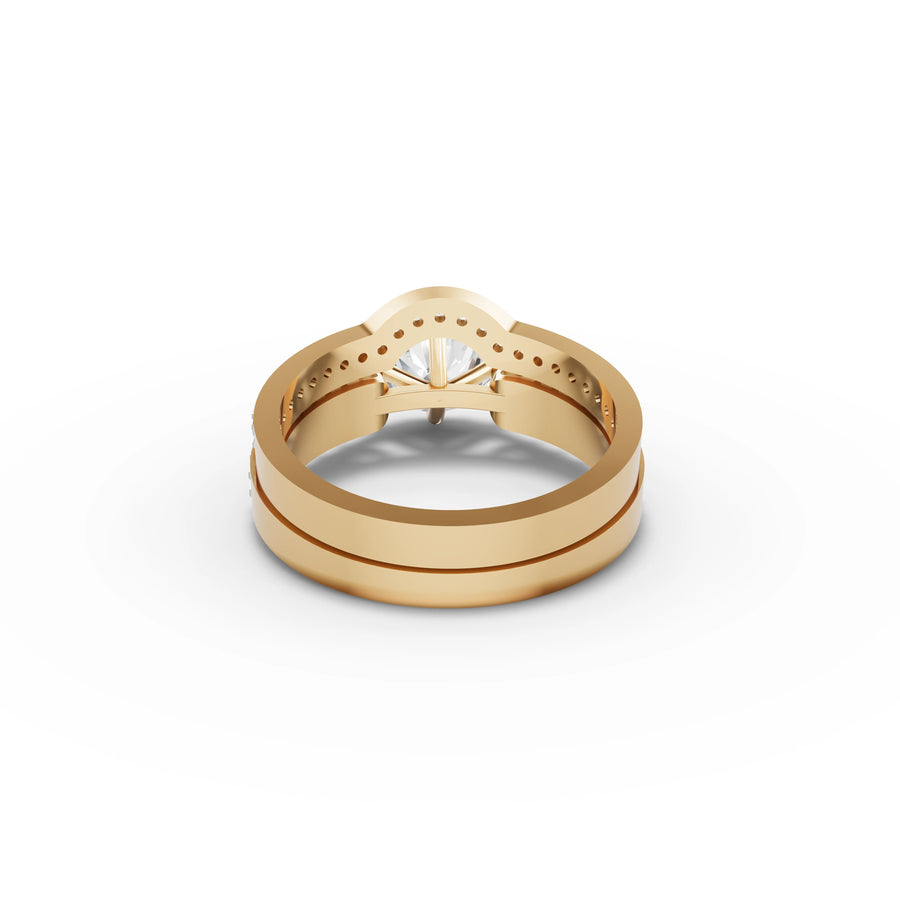 1.50 CT Round Solitaire With Side Stone Lab Grown Diamond Band in yellow gold, view 3