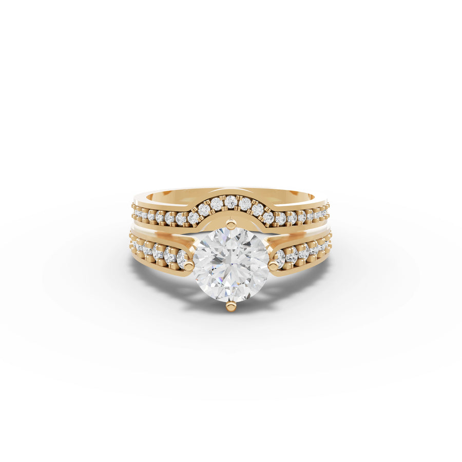 1.50 CT Round Solitaire With Side Stone Lab Grown Diamond Band in yellow gold