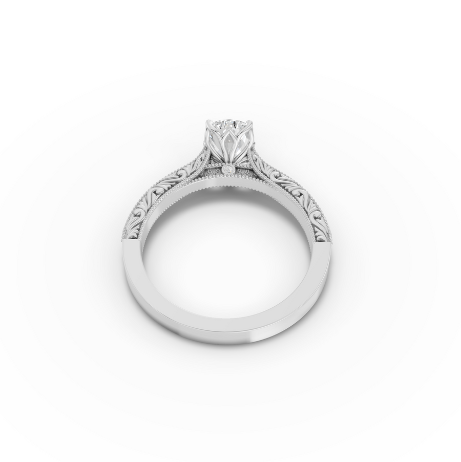 1.505 CT Cushion Lab Grown Diamond Ring with Cathedral Set and Milgrain Details, view 2