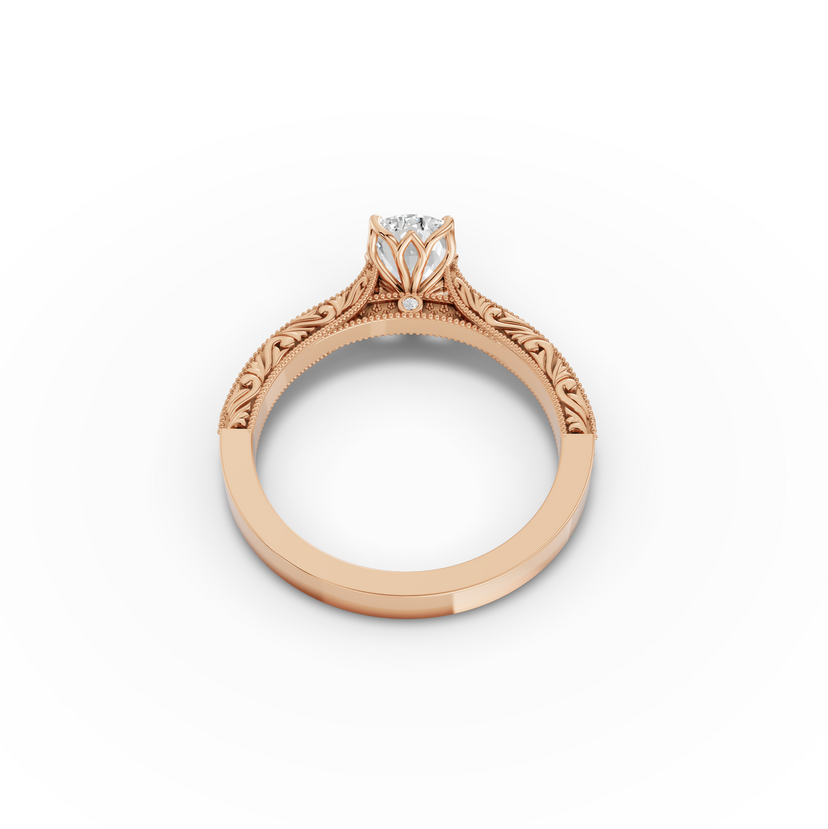 1.505 CT Cushion Lab Grown Diamond Ring with Cathedral Set and Milgrain Details, view 6
