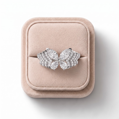 1.51 CT Butterfly Marquise & Round Pavé Lab Grown Diamond Ring in white gold, view 2
