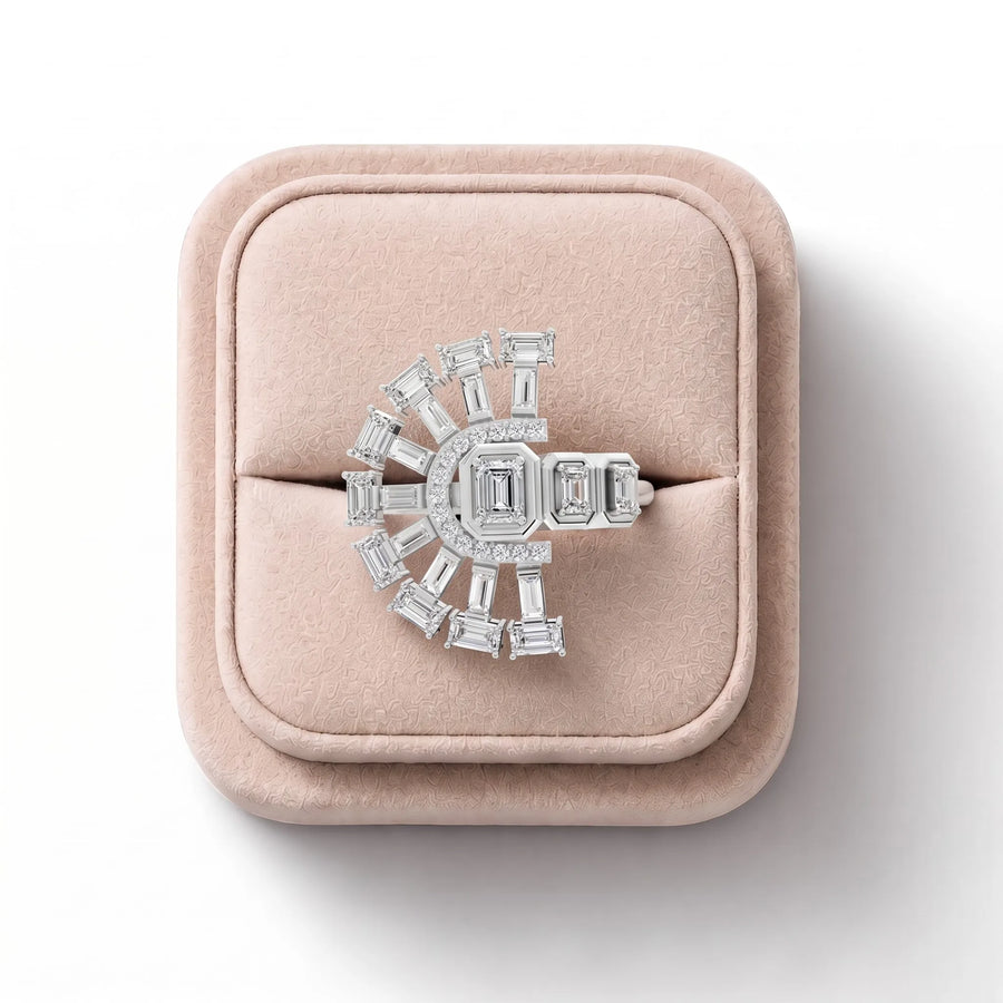 1.51 CT Emerald Statement Lab Grown Diamond Ring, on a white background