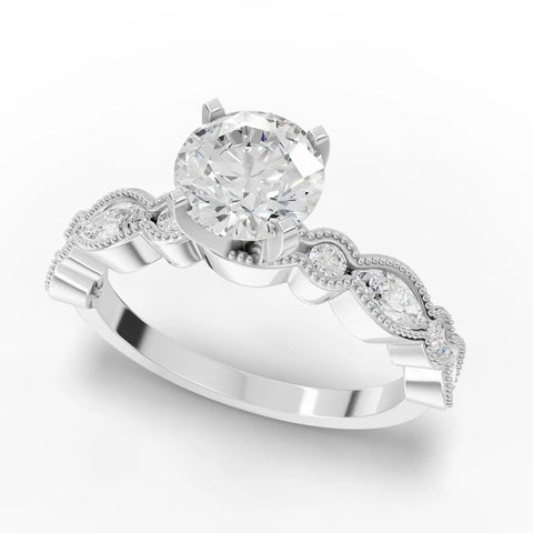 1.51 CT Round Solitaire With Side Stone Lab Grown Diamond Ring in white gold, angled view