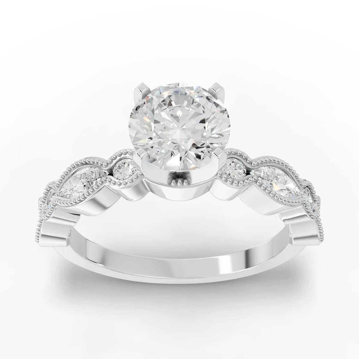 1.51 CT Round Solitaire With Side Stone Lab Grown Diamond Ring in white gold
