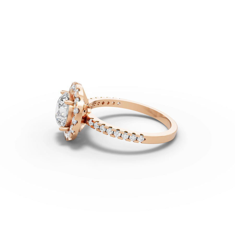 1.52 CT Round Halo With Pavé Lab Grown Diamond Band Ring in rose gold, view 2