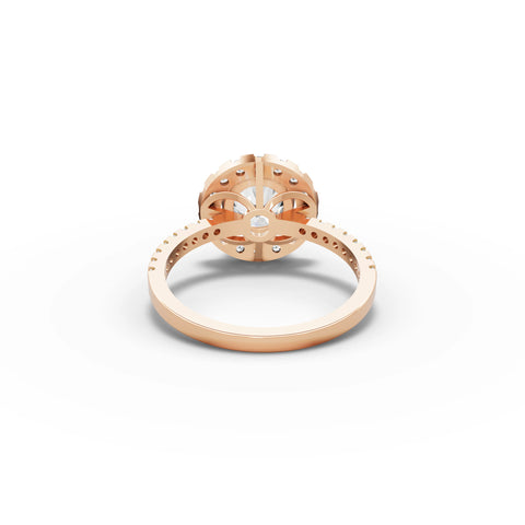 1.52 CT Round Halo With Pavé Lab Grown Diamond Band Ring in rose gold, view 3