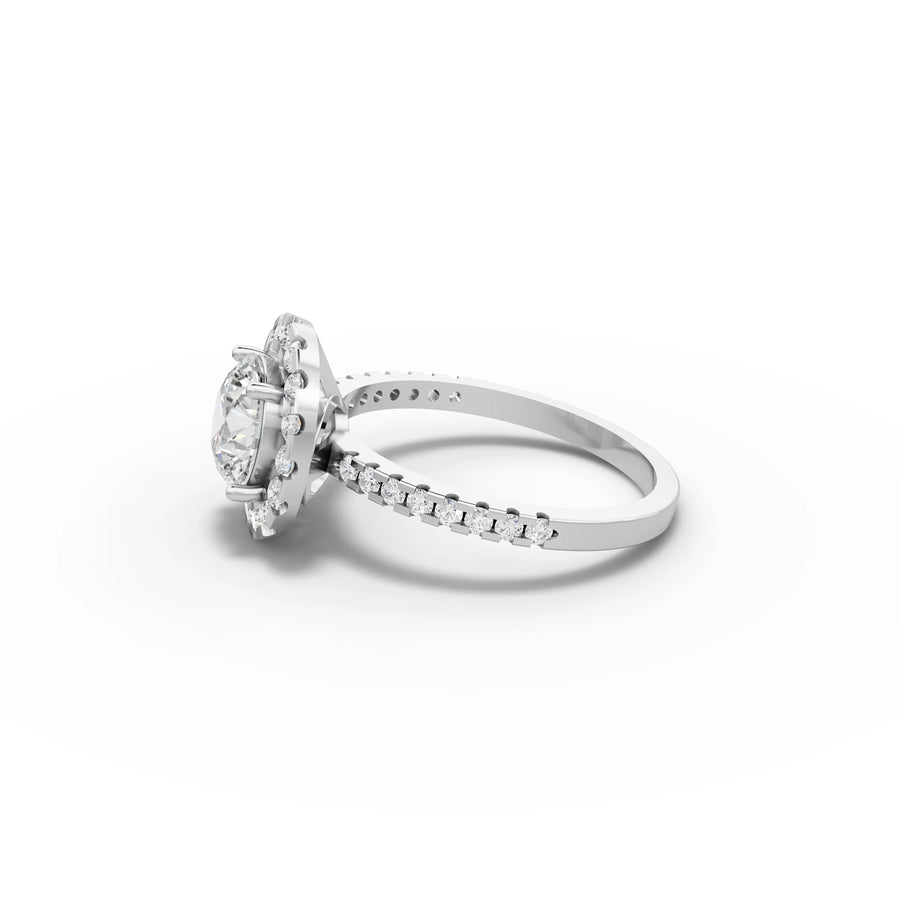 1.52 CT Round Halo With Pavé Lab Grown Diamond Band Ring in white gold, view 2