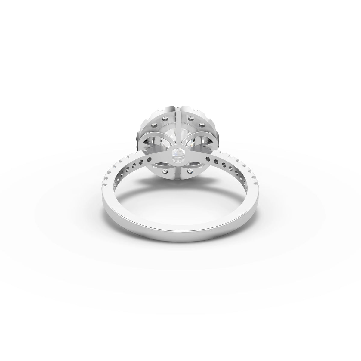 1.52 CT Round Halo With Pavé Lab Grown Diamond Band Ring in white gold, view 3