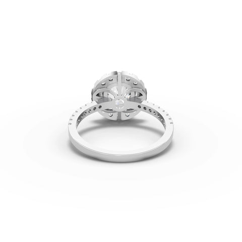1.52 CT Round Halo With Pavé Lab Grown Diamond Band Ring in white gold, view 3