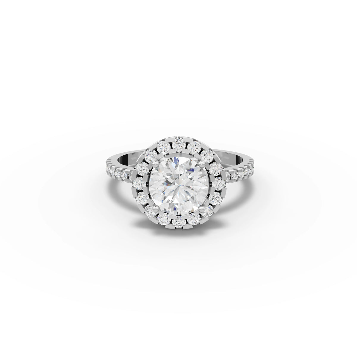 1.52 CT Round Halo With Pavé Lab Grown Diamond Band Ring in white gold