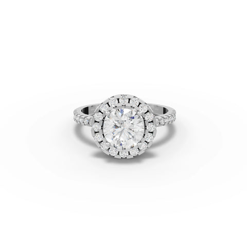 1.52 CT Round Halo With Pavé Lab Grown Diamond Band Ring in white gold
