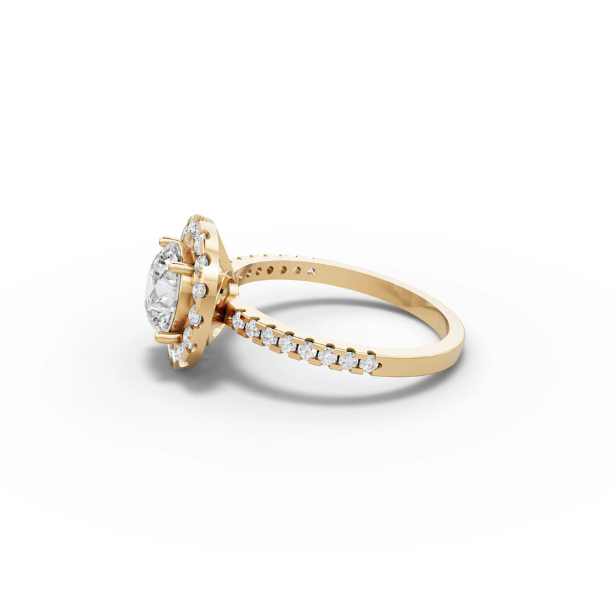 1.52 CT Round Halo With Pavé Lab Grown Diamond Band Ring in yellow gold, view 2