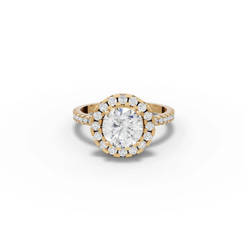 1.52 CT Round Halo With Pavé Lab Grown Diamond Band Ring in yellow gold