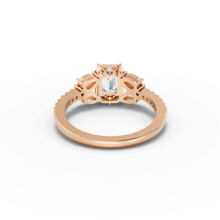 1.54 CT Emerald Solitaire With Side Stone Lab Grown Diamond Ring in rose gold, view 3