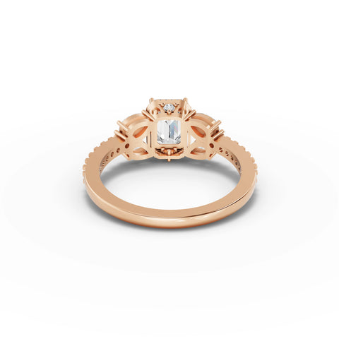 1.54 CT Emerald Solitaire With Side Stone Lab Grown Diamond Ring in rose gold, view 3