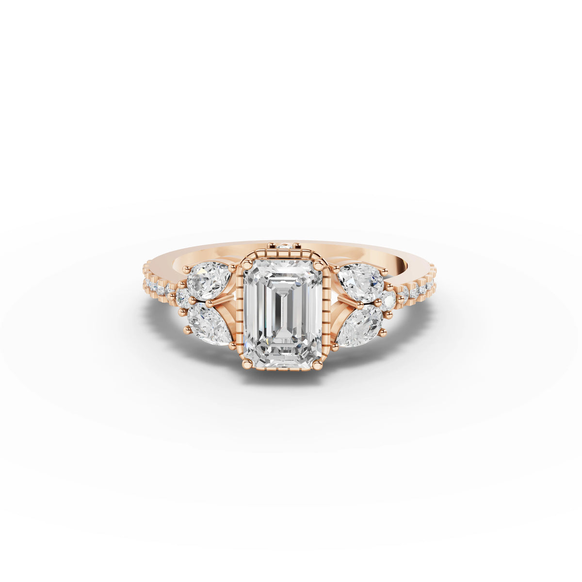 1.54 CT Emerald Solitaire With Side Stone Lab Grown Diamond Ring in rose gold